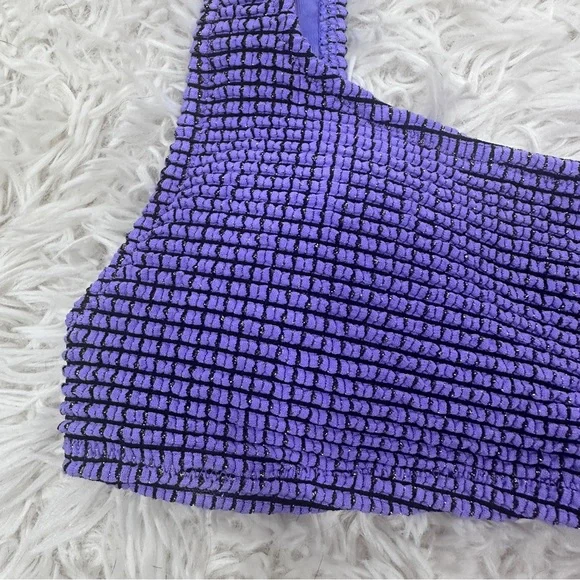 NWT Aerie Scoop Purple Textured Bikini Top Size Small Swimsuit Black Gold - Picture 2 of 4